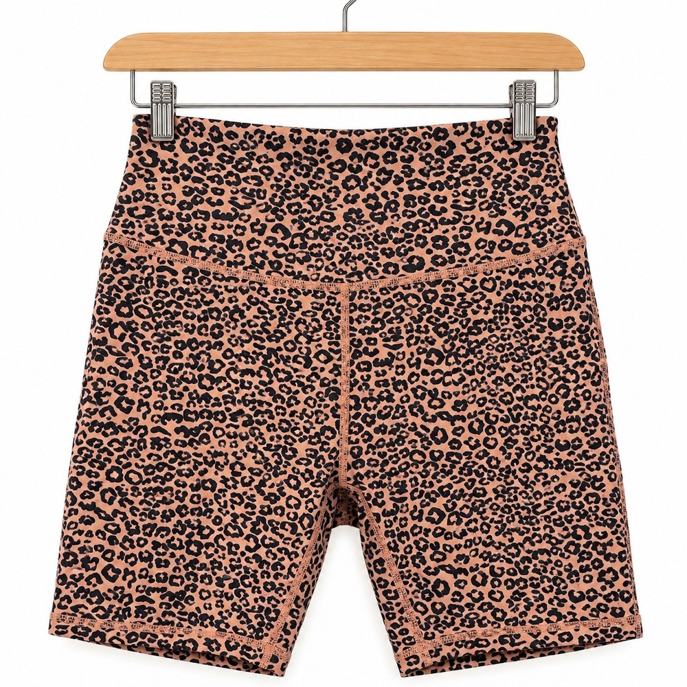 Womens Leopard Print High Waisted Biker Shorts Tan Black Athletic Spandex XL